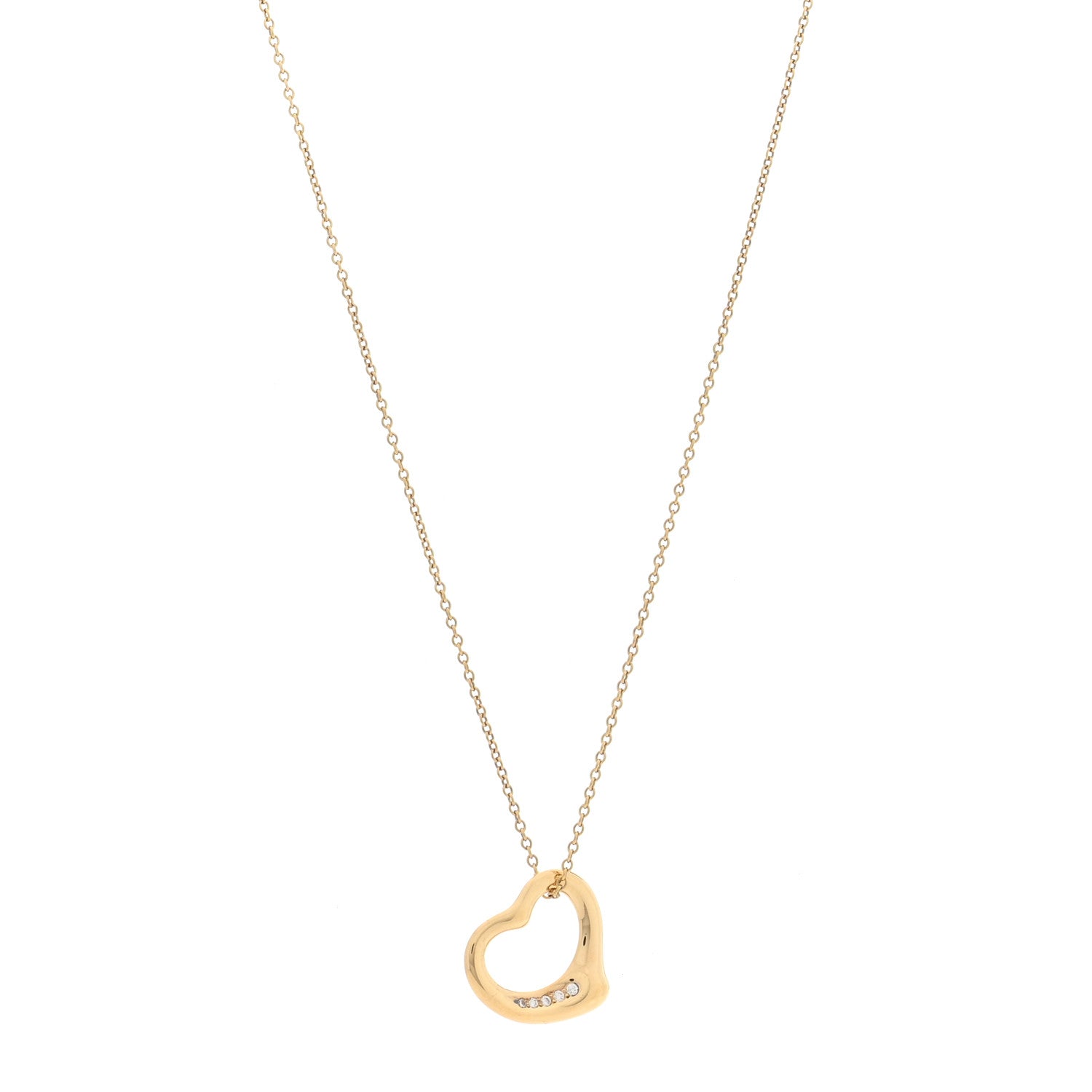 Tiffany 18K Yellow Gold Diamond 16mm Elsa Peretti Open Heart Pendant Necklace 1 of 5