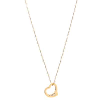 Tiffany 18K Yellow Gold Diamond 16mm Elsa Peretti Open Heart Pendant Necklace 1 of 5