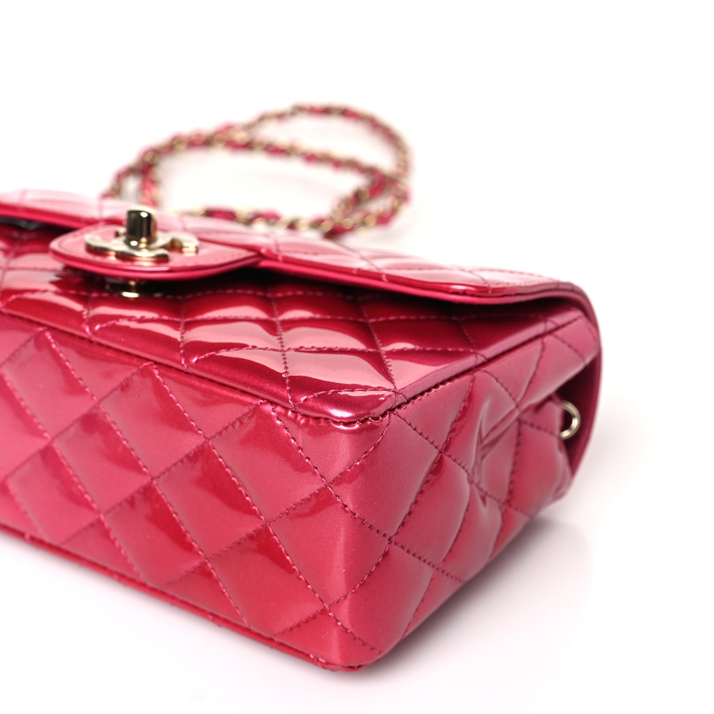 Shaded Patent Calfskin Quilted Mini Rectangular Flap Pink Dark Pink