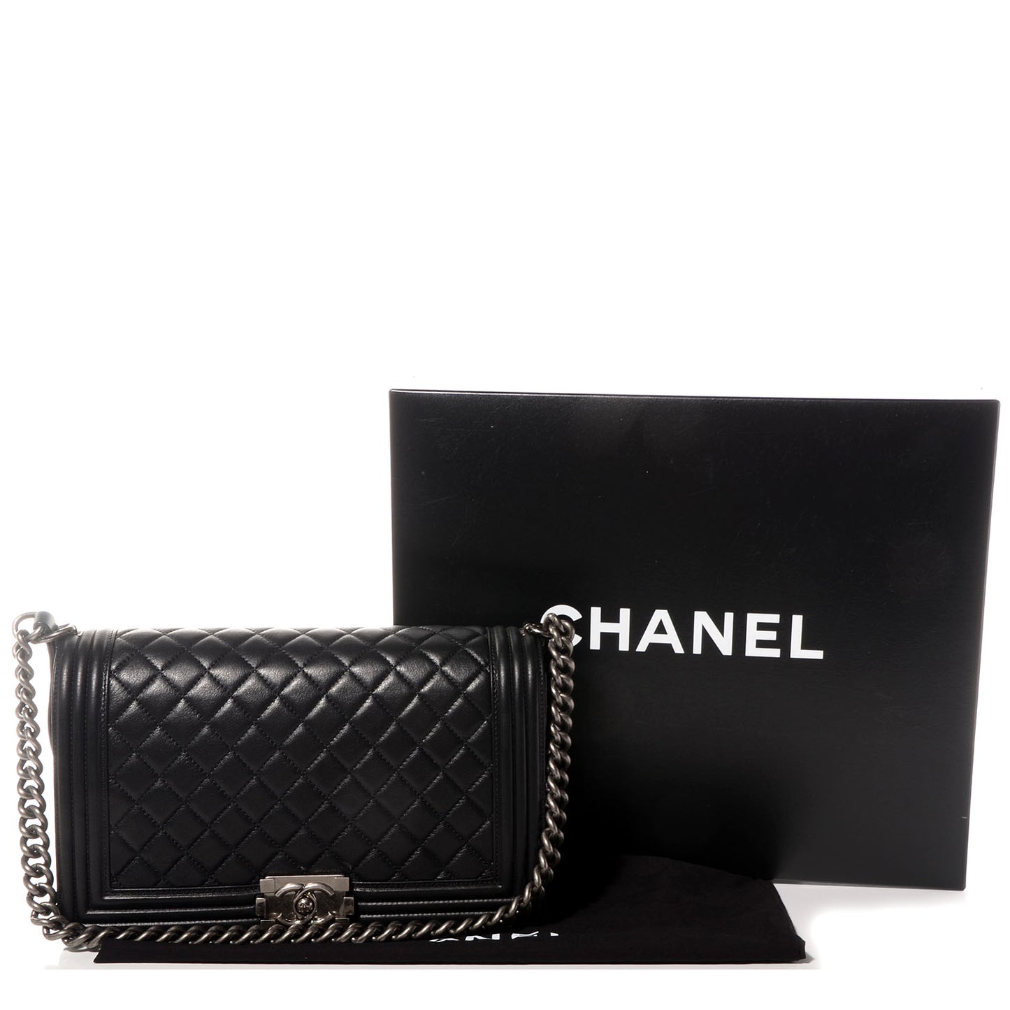 Metallic Calfskin Quilted Medium Boy Flap Black