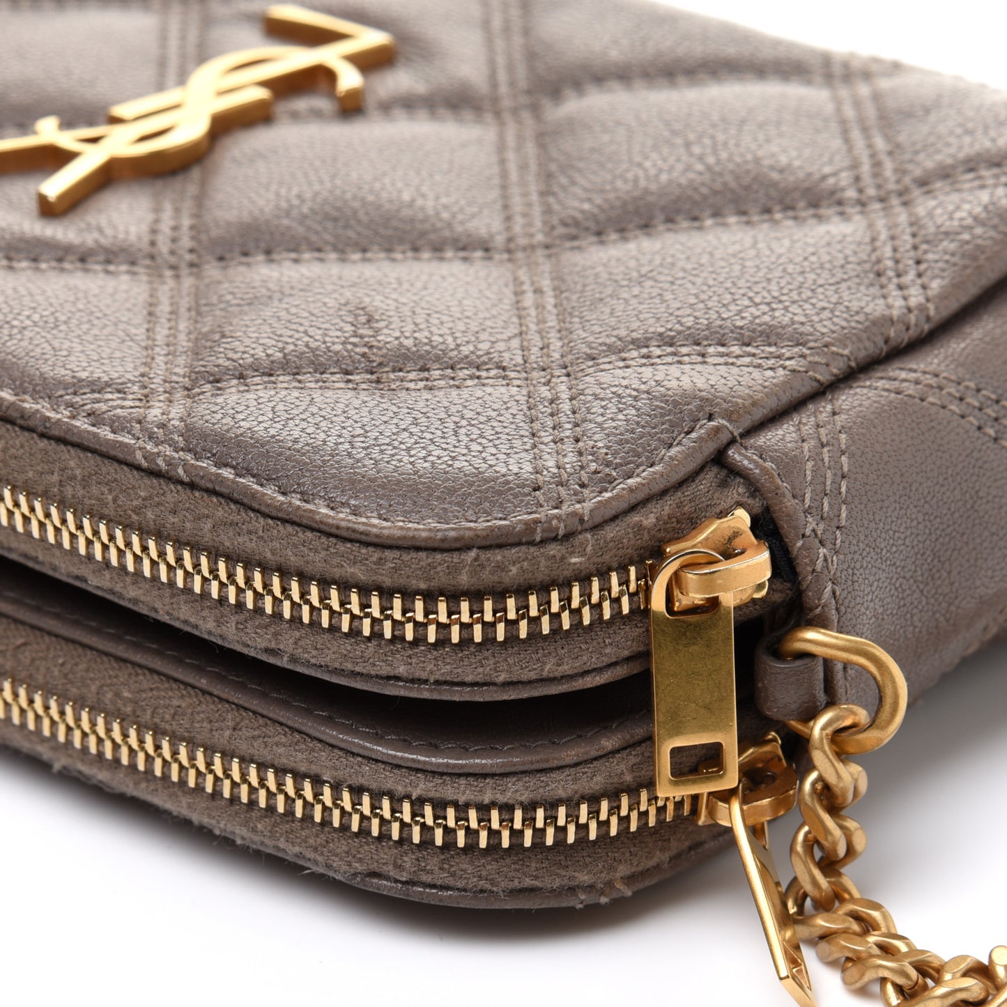 Grained Lambskin Quilted Mini Becky Double Zip Bag Taupe
