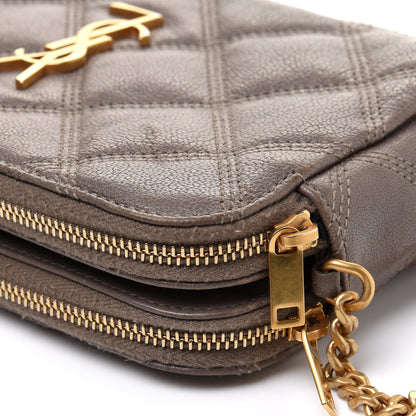 Saint Laurent Grained Lambskin Quilted Mini Becky Double Zip Bag Taupe 12 of 16