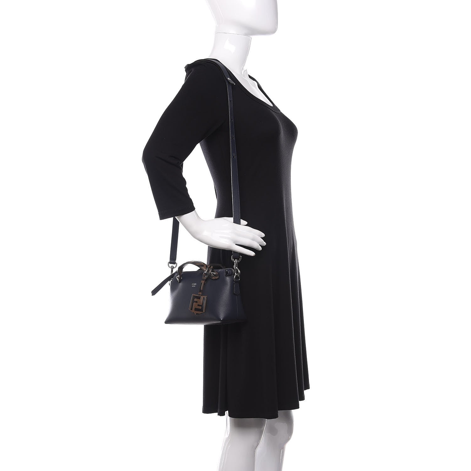 Fendi Vitello Dolce Bi-Color FF 1974 Embossed Mini By The Way Boston Bag Midnight Maya Black 2 of 10