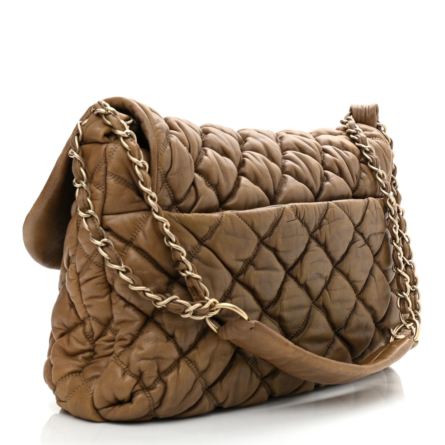 Lambskin Bubble Quilt Flap Brown