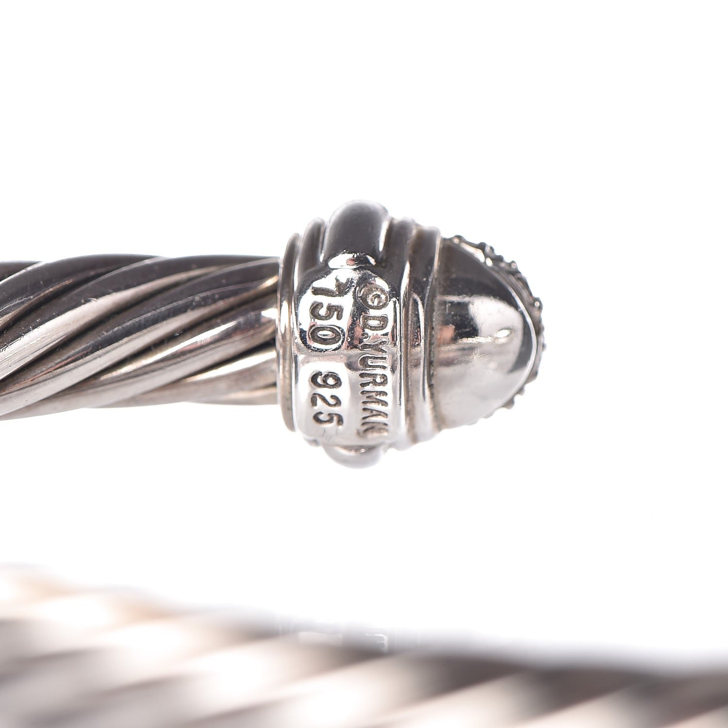David Yurman Sterling Silver 18K White Gold Pave Diamond 7mm Cable Classics Bracelet M 4 of 5