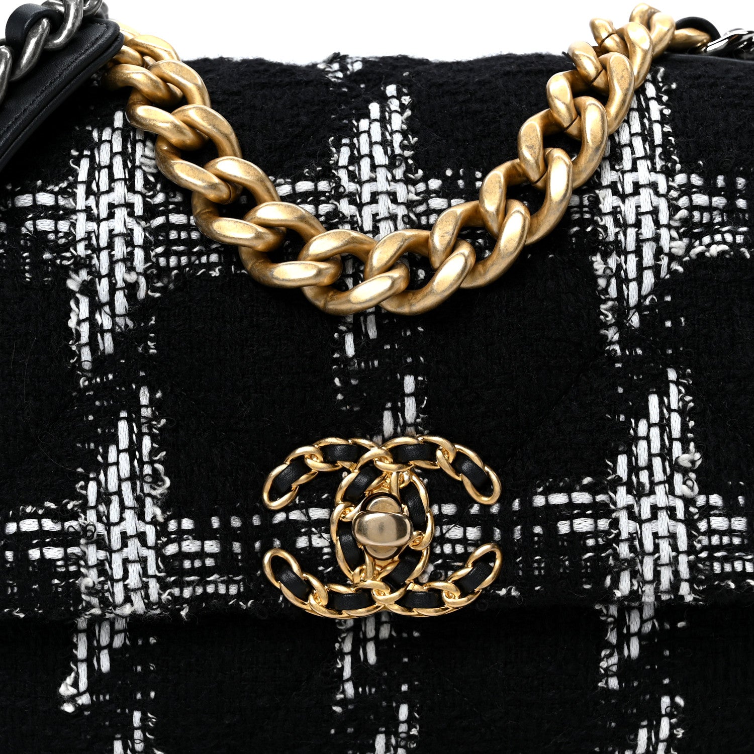Chanel Tweed Quilted Medium Chanel 19 Flap Black White 8 of 10