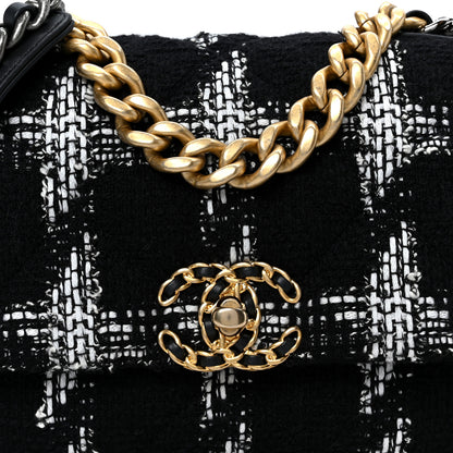 Chanel Tweed Quilted Medium Chanel 19 Flap Black White 8 of 10