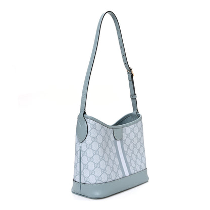 Gucci GG Supreme Monogram Textured Dollar Calfskin Web Small Ophidia Bucket Shoulder Bag Dusty Blue 3 of 10