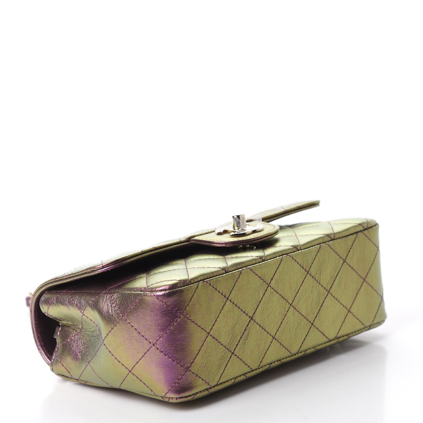 Iridescent Lambskin Quilted Mini Rectangular Flap Purple