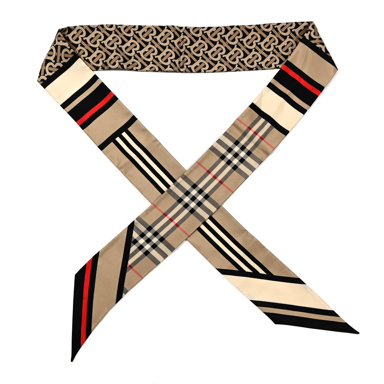 Burberry Silk Montage Print Skinny Scarf Archive Beige 1 of 3
