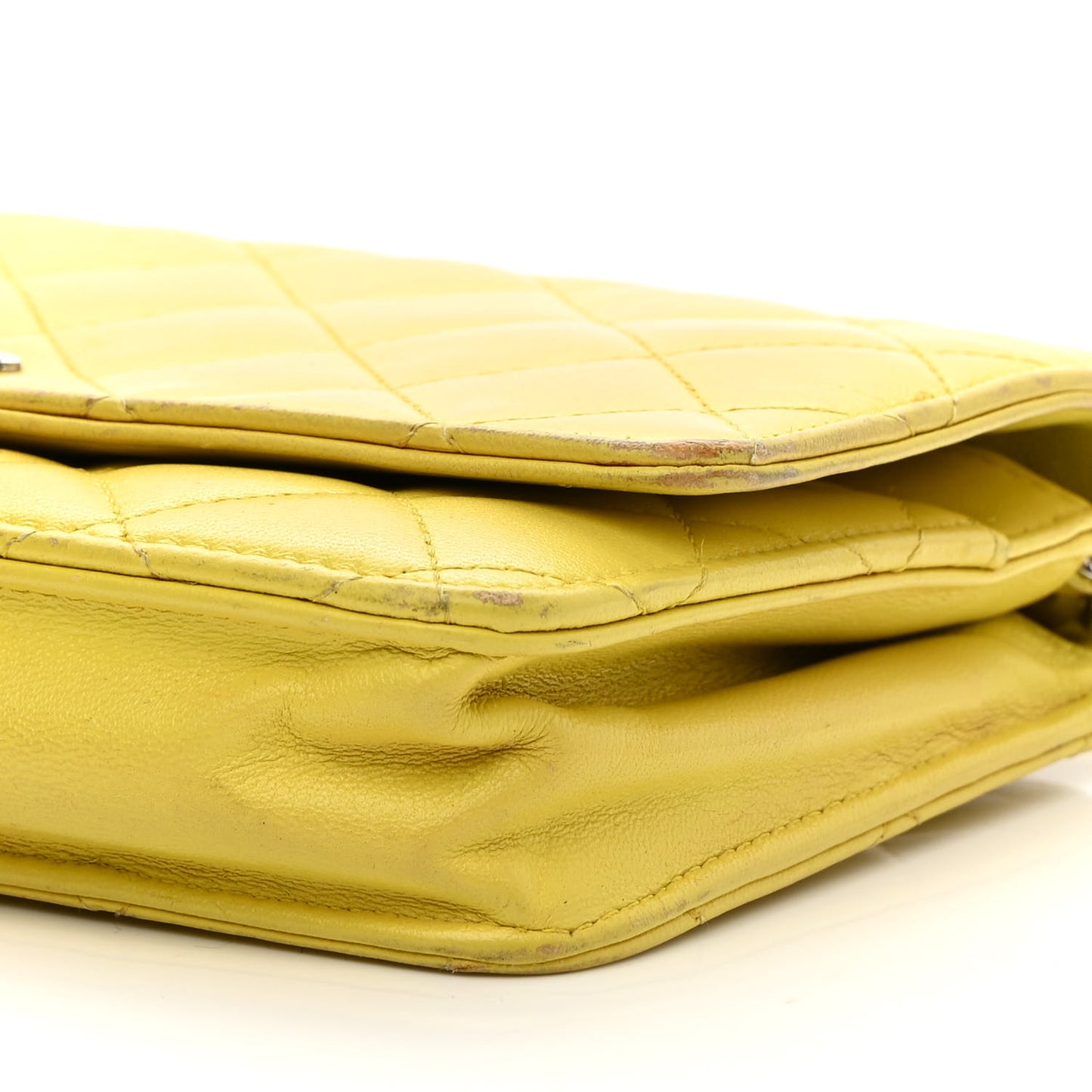 Lambskin Quilted Wallet on Chain WOC Yellow