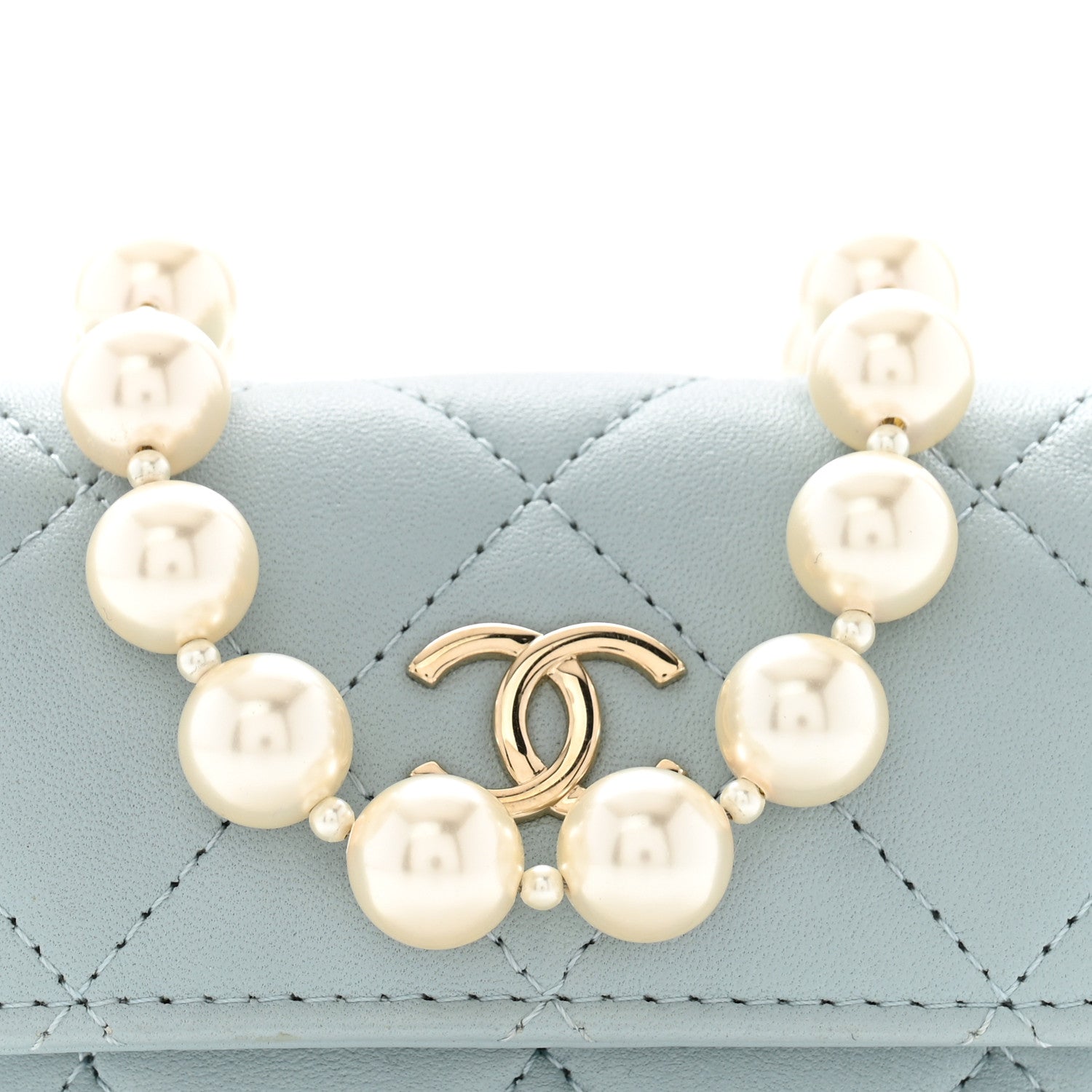 Chanel Lambskin Quilted Pearl Chain Belt Bag Light Blue 9 of 12