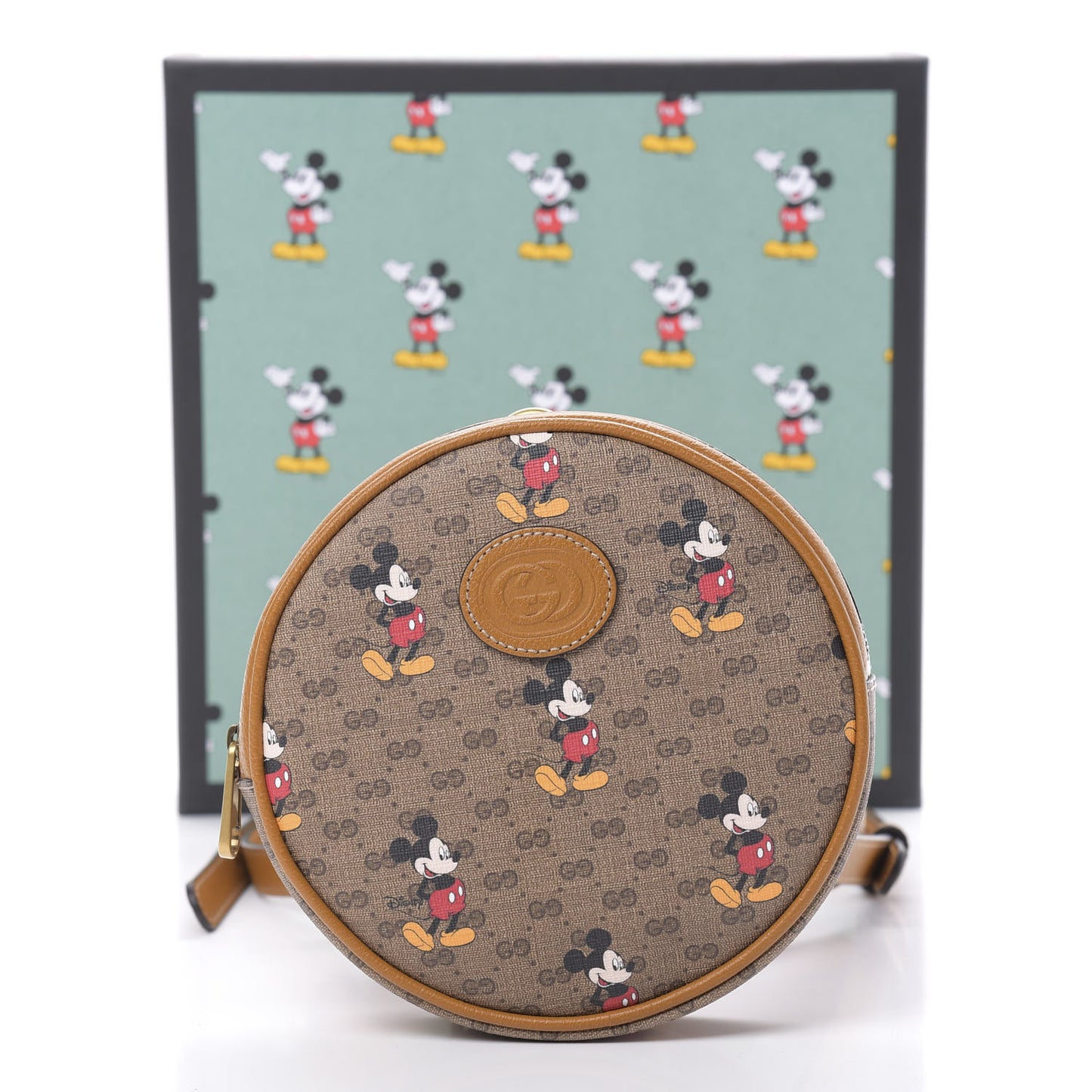 X DISNEY Mini Vintage GG Supreme Monogram Mickey Mouse Round Backpack Beige Vintage Sun Oil
