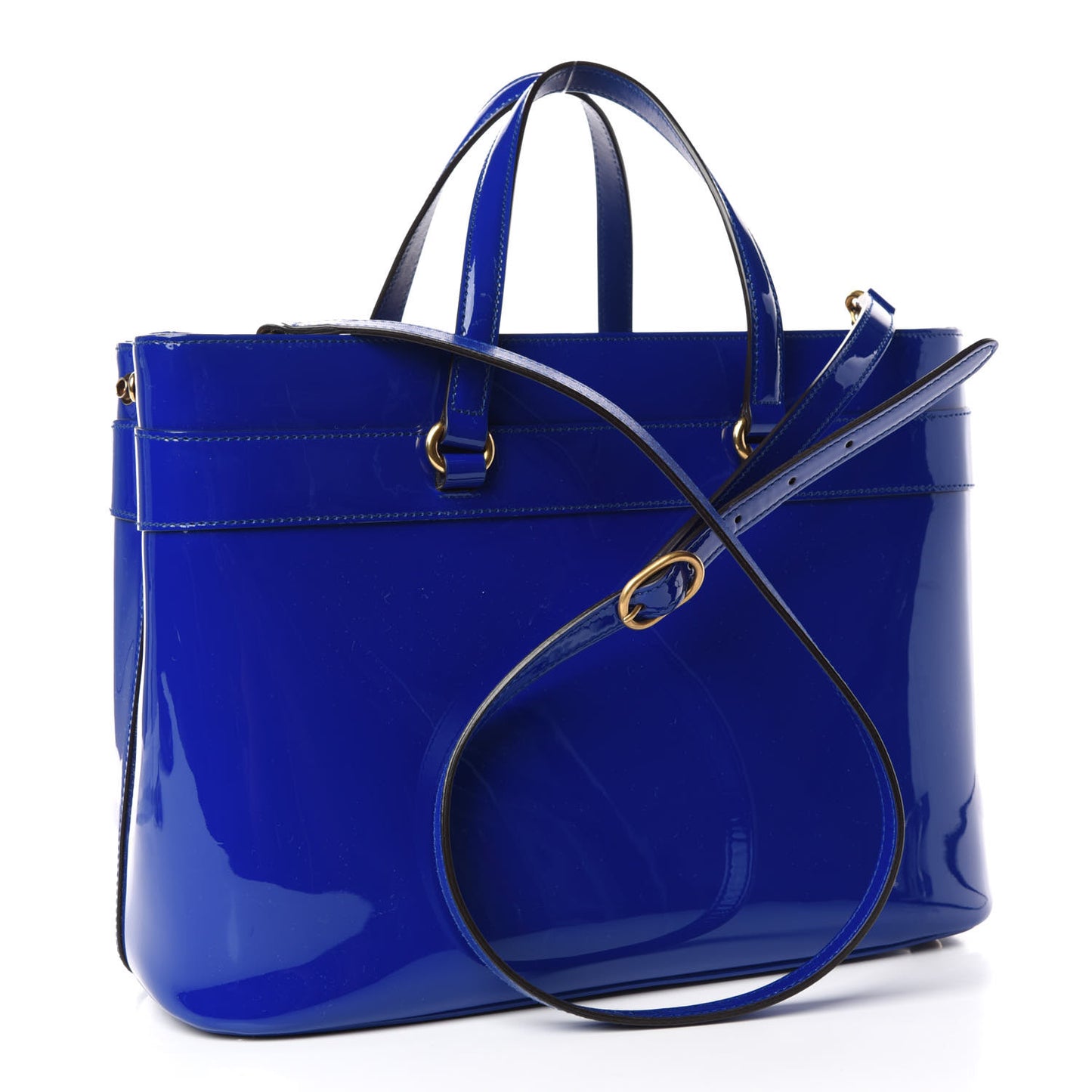 Patent Medium Bright Bit Top Handle Tote Deep Zaffiro
