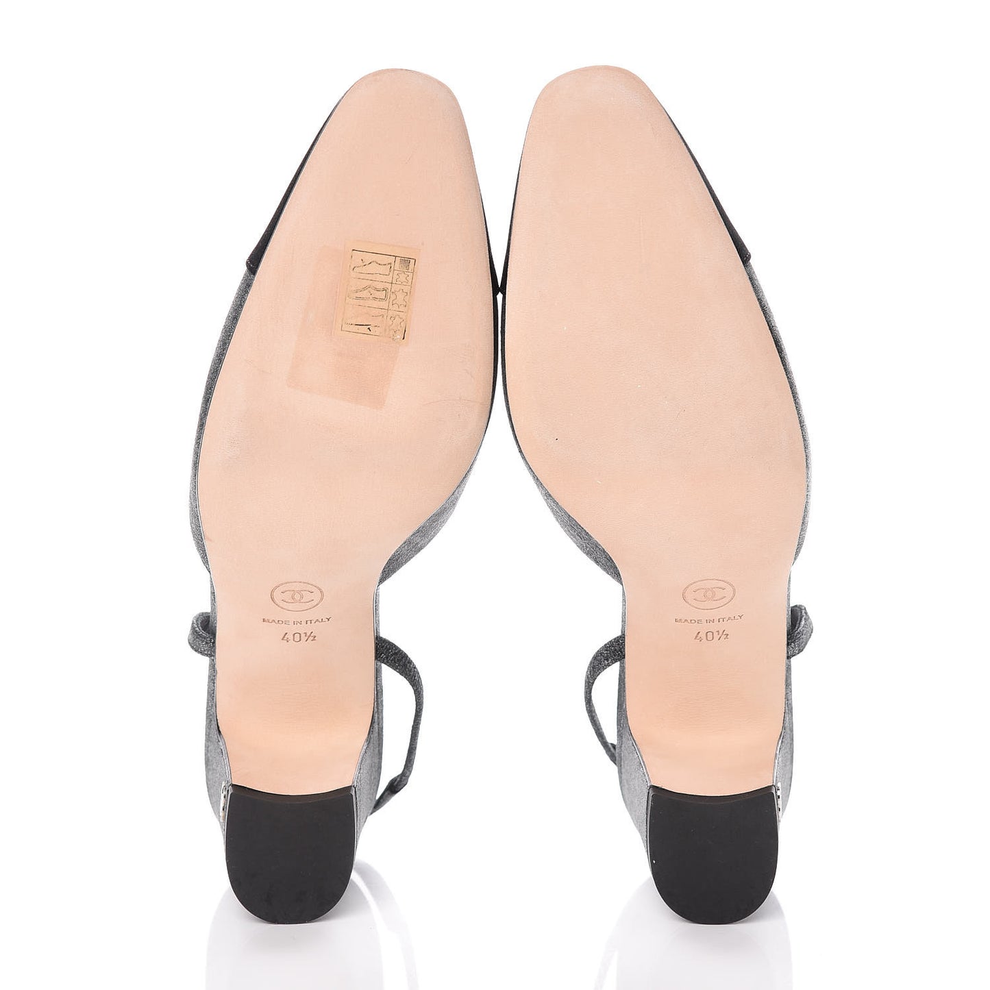 Metallic Lambskin Grosgrain Cap Toe CC Slingback Pumps 40.5 Silver Black