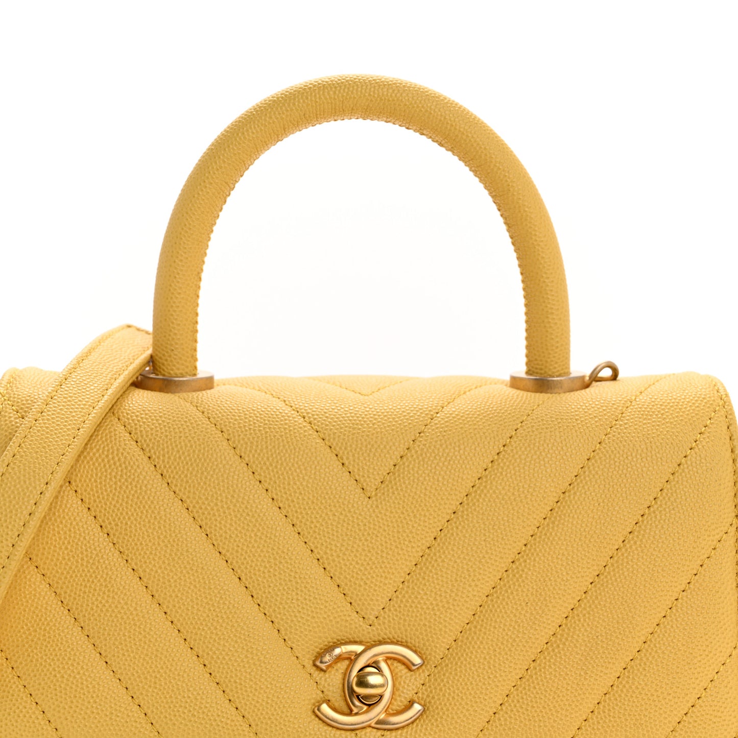 Caviar Chevron Quilted Mini Coco Handle Flap Yellow