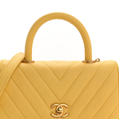 Chanel Caviar Chevron Quilted Mini Coco Handle Flap Yellow 8 of 10