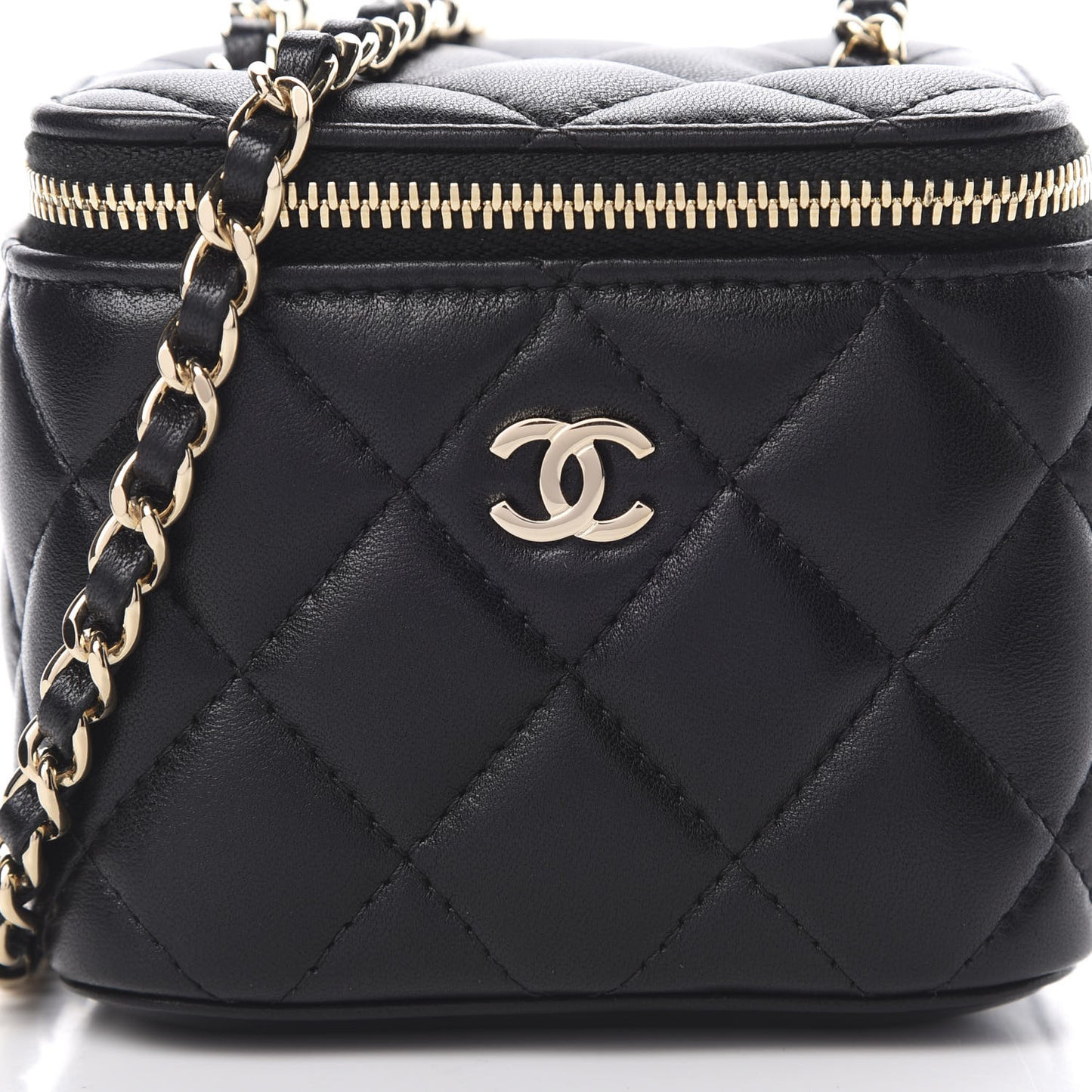 Lambskin Quilted Mini Vanity Case With Chain Black