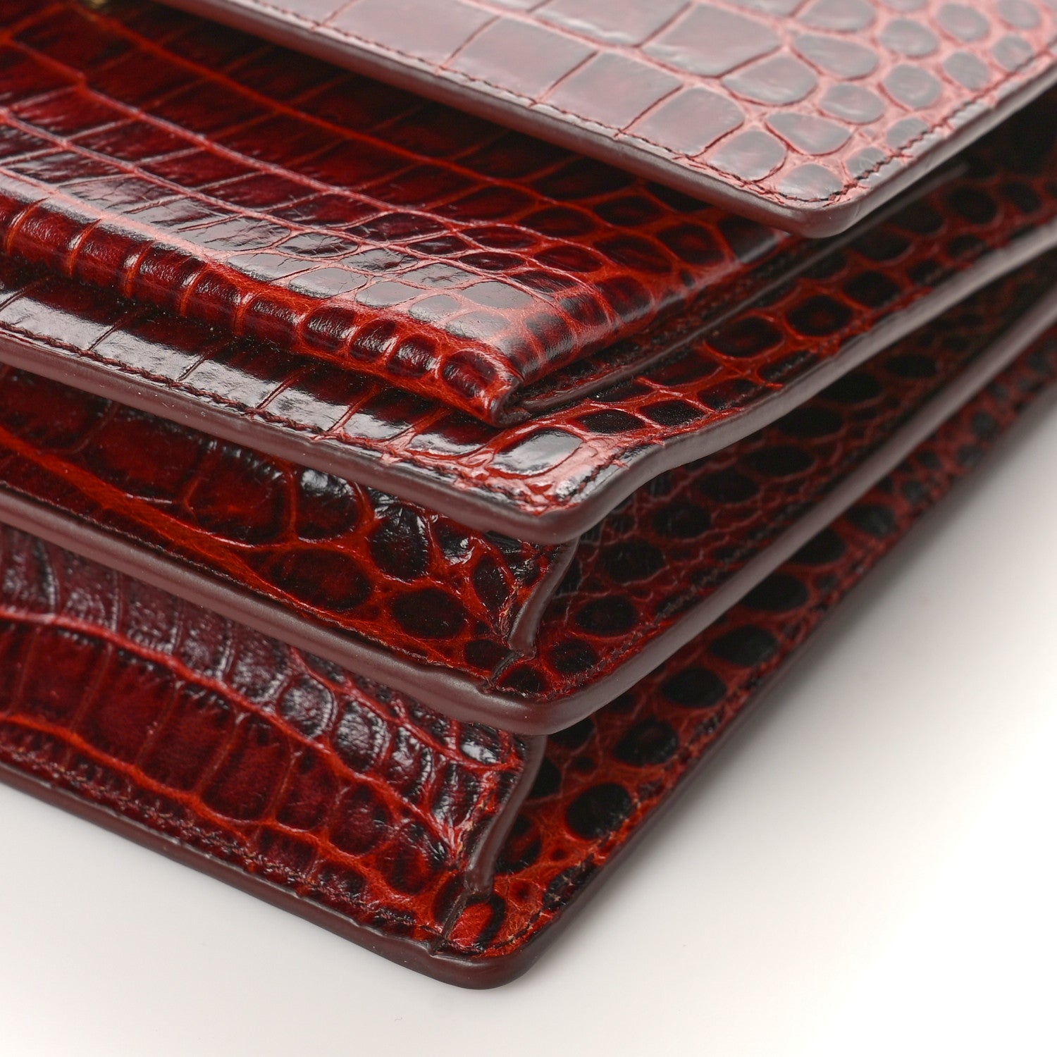 Saint Laurent Calfskin Crocodile Embossed Medium Monogram Sunset Amber 10 of 11