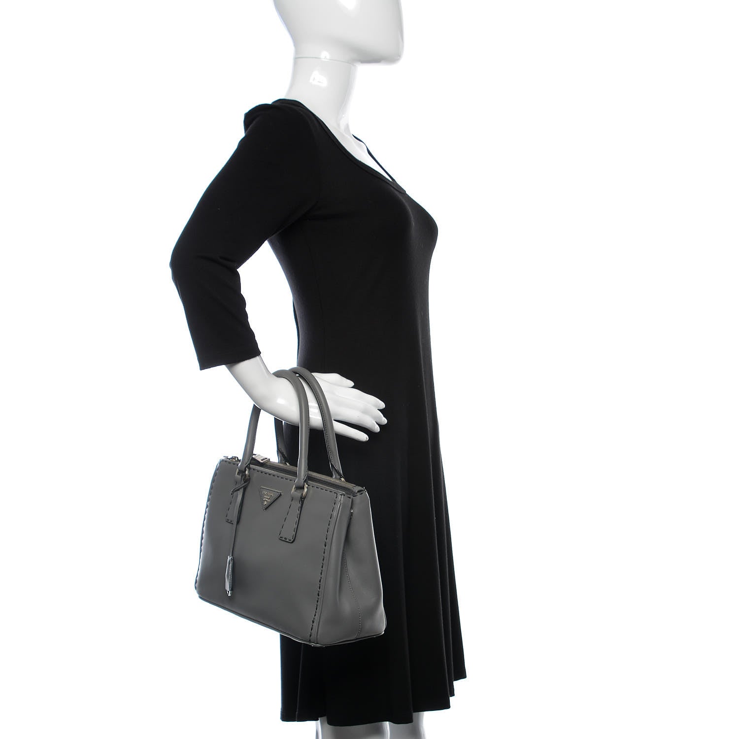 Prada City Calf Small Hand Stitched Galleria Double Zip Tote Marmo 3 of 13