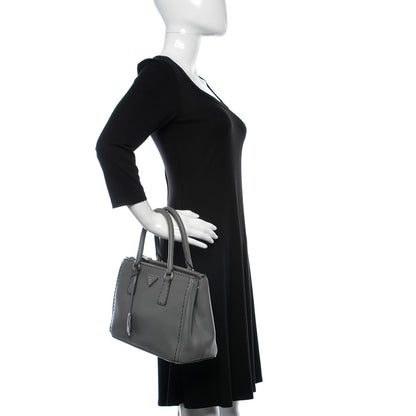 Prada City Calf Small Hand Stitched Galleria Double Zip Tote Marmo 3 of 13