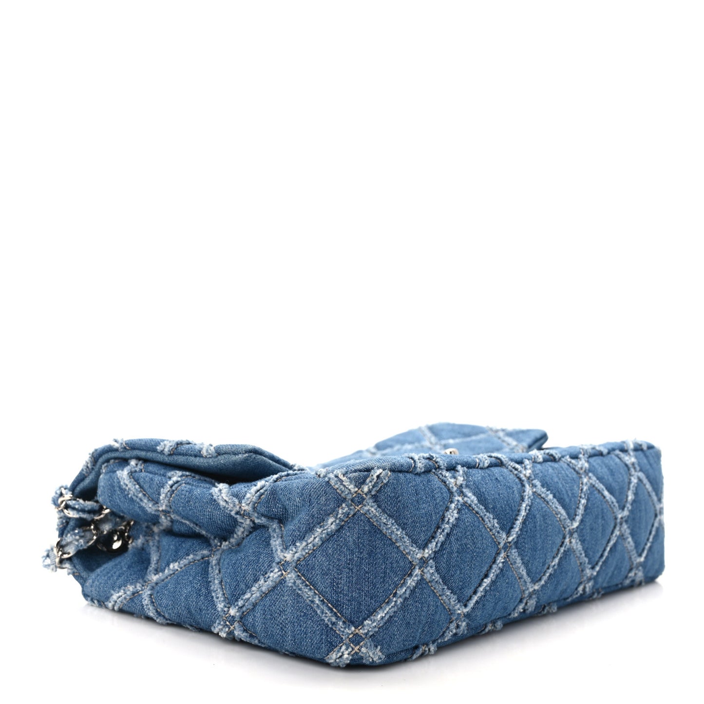 Denim Quilted Large Distressed Single Flap Blue