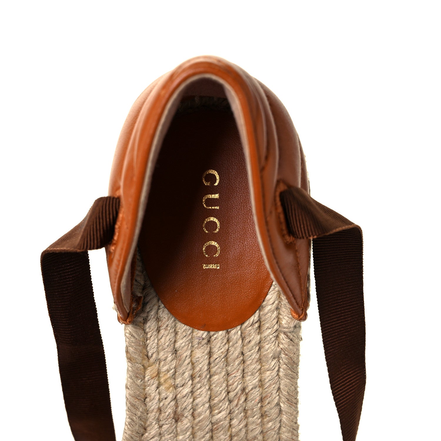 Gucci Nappa Matelasse GG Marmont Ankle Wrap Platform 35/120mm Espadrille Wedges 38 Cognac 7 of 10