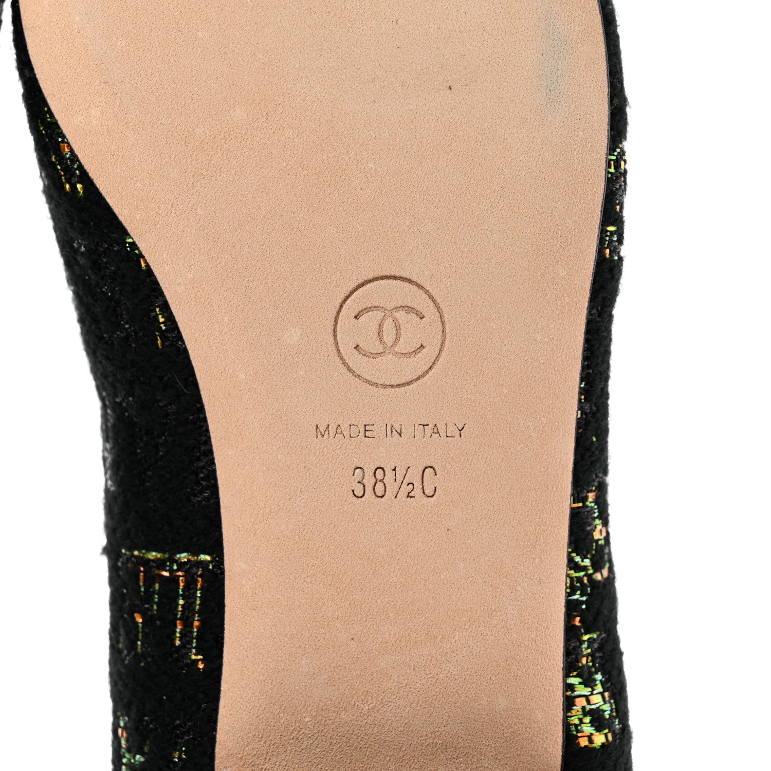 Chanel Tweed Patent Cap Toe Ballerina Flats 38.5 Black Orange Green 6 of 8