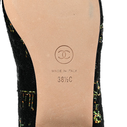 Chanel Tweed Patent Cap Toe Ballerina Flats 38.5 Black Orange Green 6 of 8