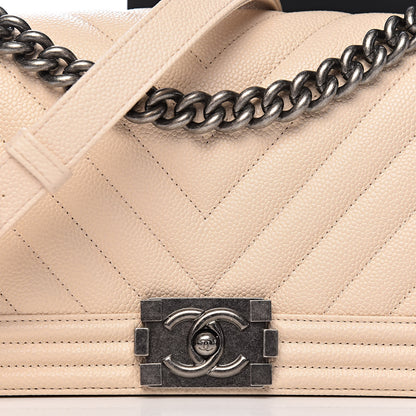 Chanel Caviar Chevron Quilted Medium Boy Flap Light Beige 10 of 11