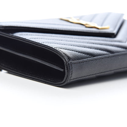Saint Laurent Grain De Poudre Matelasse Chevron Monogram Chain Wallet Black 8 of 10