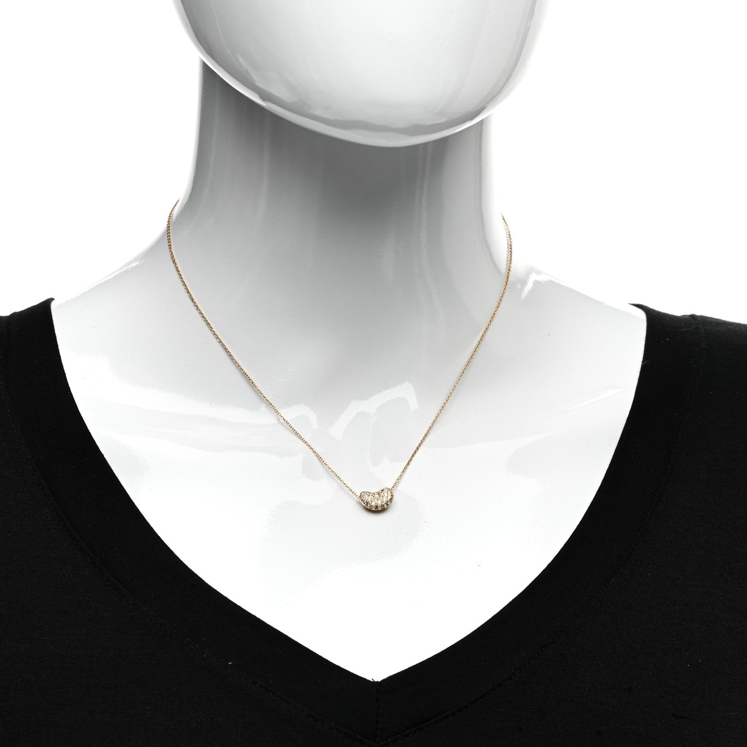 Tiffany 18K Yellow Gold Diamond Elsa Peretti Bean Pendant Necklace 2 of 5