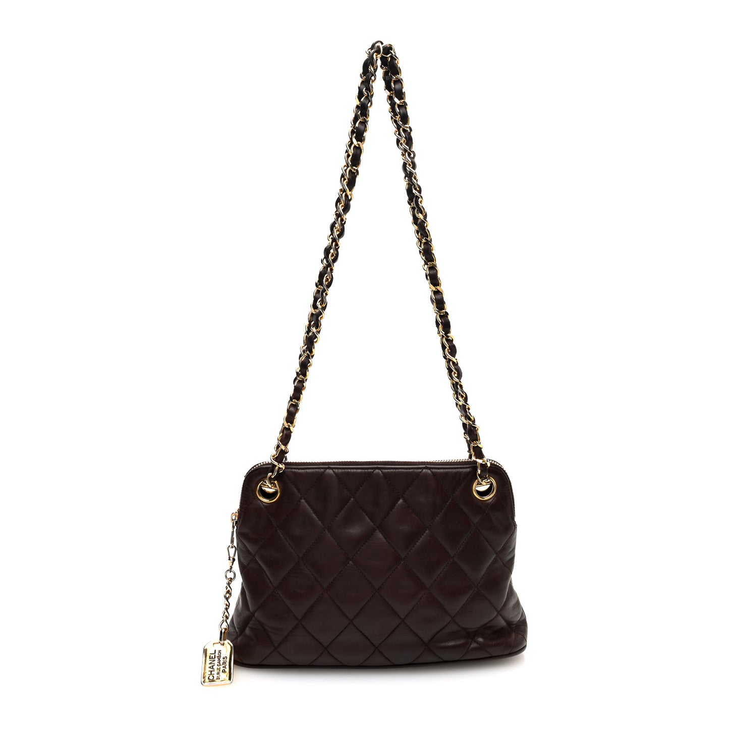 Lambskin Quilted Shoulder Bag Brown