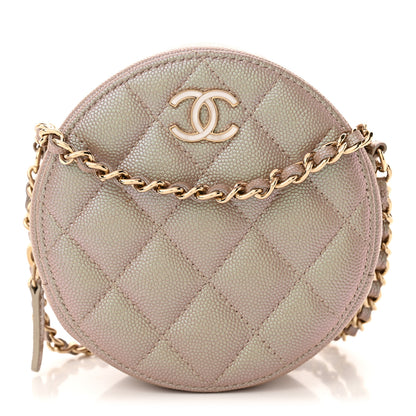 Chanel Iridescent Caviar Resin Quilted Round Clutch With Chain Beige 1 of 12