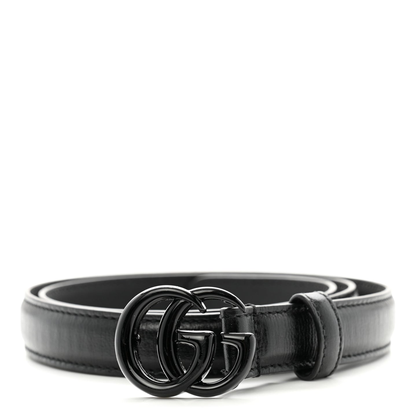 Azalea Calfskin Enamel Monochrome Double G 20mm Belt 75 30 Black