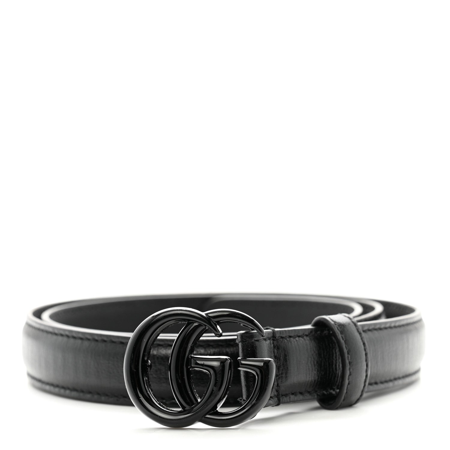 Gucci Azalea Calfskin Enamel Monochrome Double G 20mm Belt 75 30 Black 1 of 5