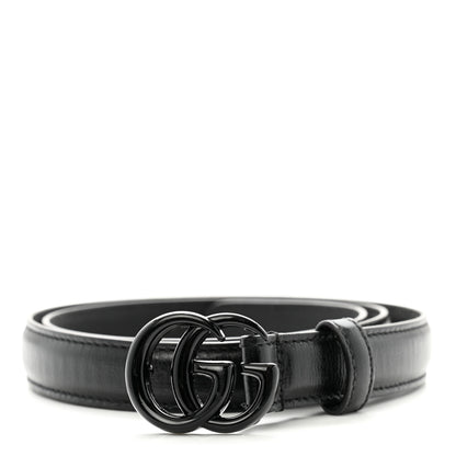 Gucci Azalea Calfskin Enamel Monochrome Double G 20mm Belt 75 30 Black 1 of 5
