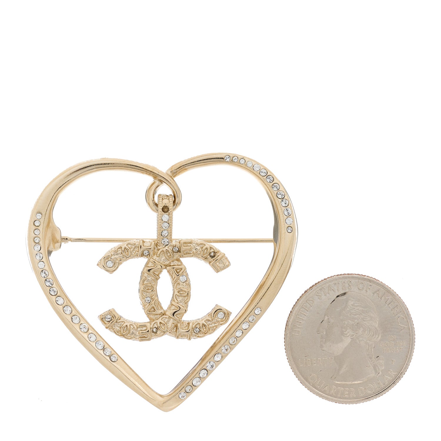 Chanel Crystal CC Logo Heart Brooch Gold 2 of 5