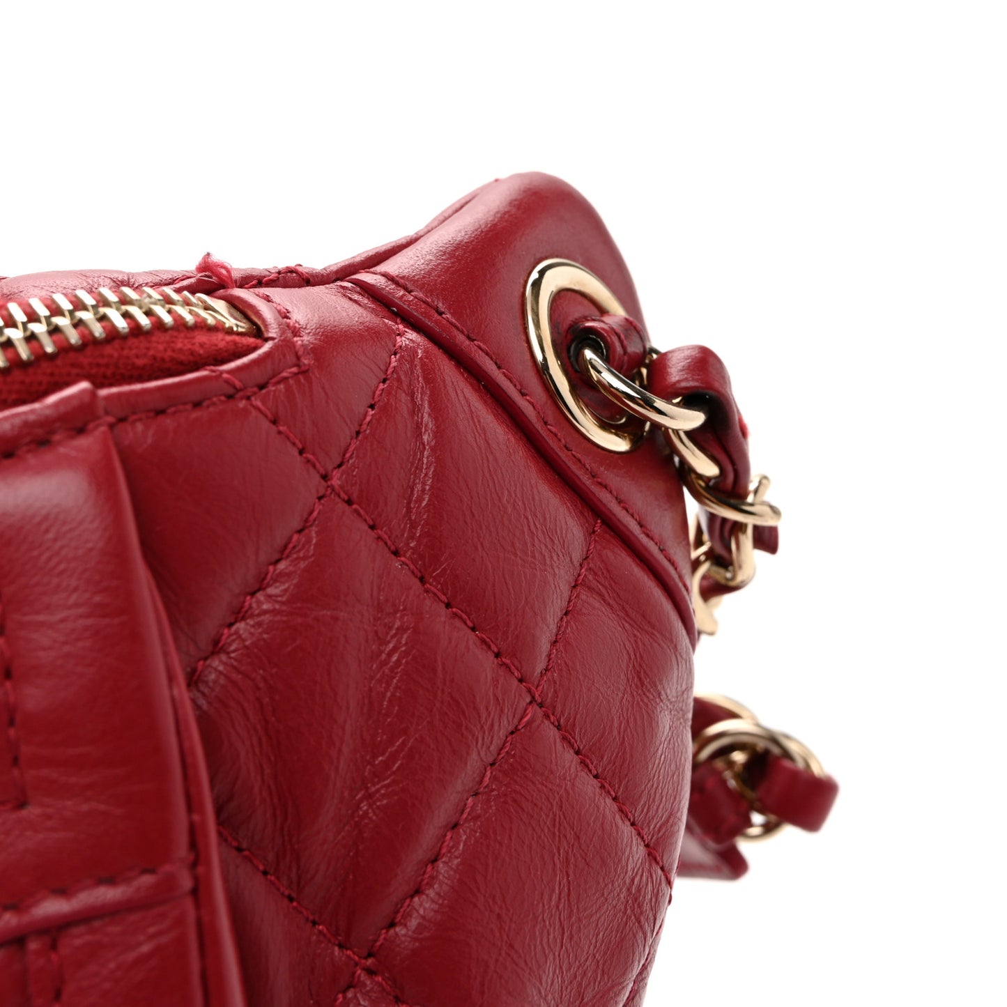 Aged Calfskin Quilted Waist Bag With Coin Purse  Red
