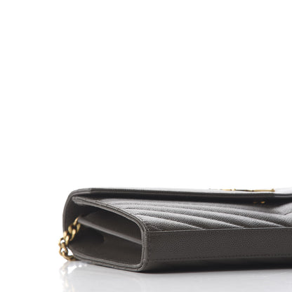 Saint Laurent Grain De Poudre Matelasse Chevron Monogram Chain Wallet Pebble 6 of 8