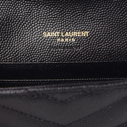 Saint Laurent Grain De Poudre Matelasse Chevron Small Monogram Envelope Wallet Black 6 of 6