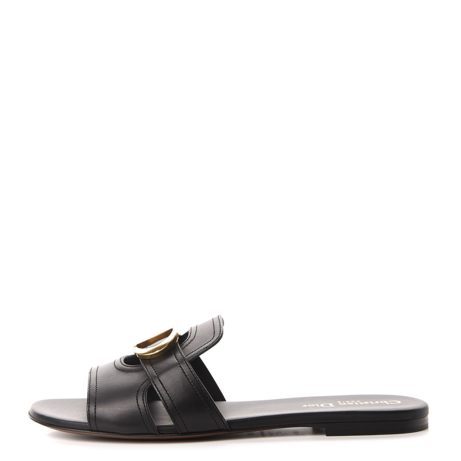 Christian Dior Calfskin 30 Montaigne Flat Slide Sandals 39 Black 1 of 10