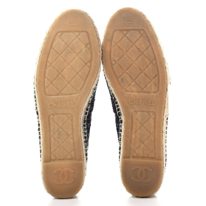 Chanel Tweed Patent Goatskin Sequin CC Espadrilles 38 Black 6 of 11