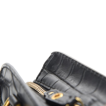 Alexander McQueen Calfskin Crocodile Embossed Mini Skull Padlock Zip Around Tote Black 16 of 17