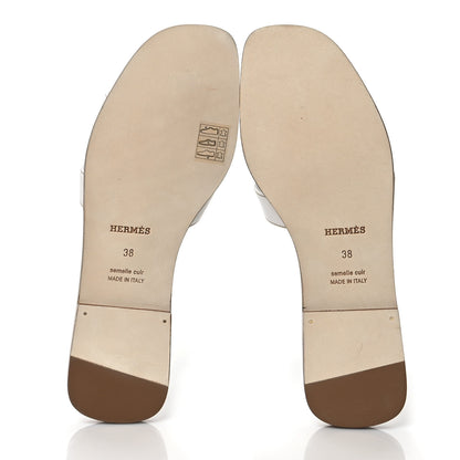 Hermes Box Calfskin Oran Sandals 38 White 5 of 9