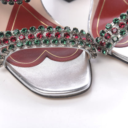 Gucci Nappa Silk Crystal Bertie High Heel Sandals 38 Argento 9 of 11