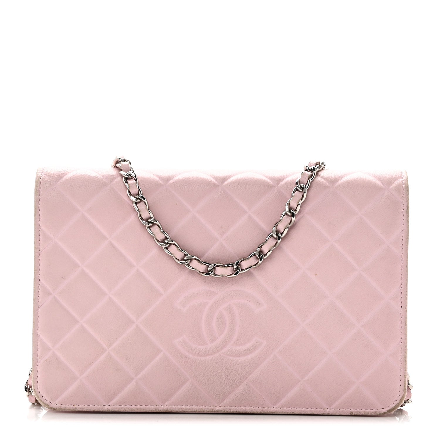 Chanel Lambskin Quilted Diamond CC Wallet On Chain WOC Pink 1 of 12