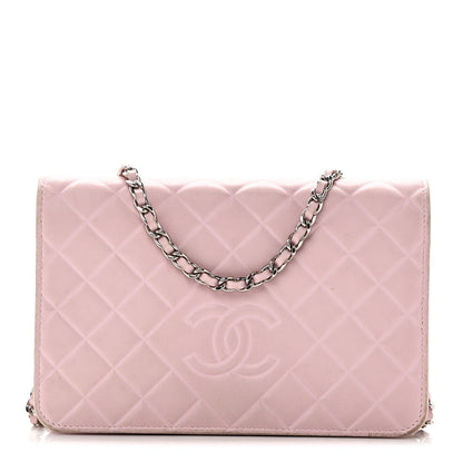 Chanel Lambskin Quilted Diamond CC Wallet On Chain WOC Pink 1 of 12