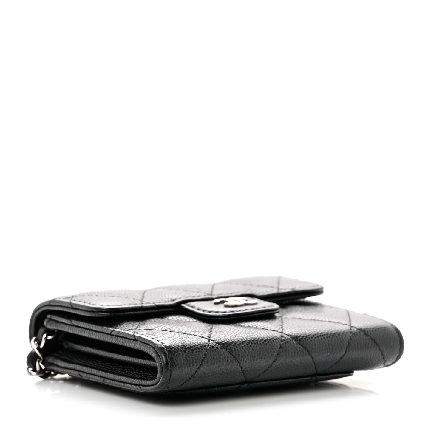 Caviar Quilted Flap Card Holder On Chain Black