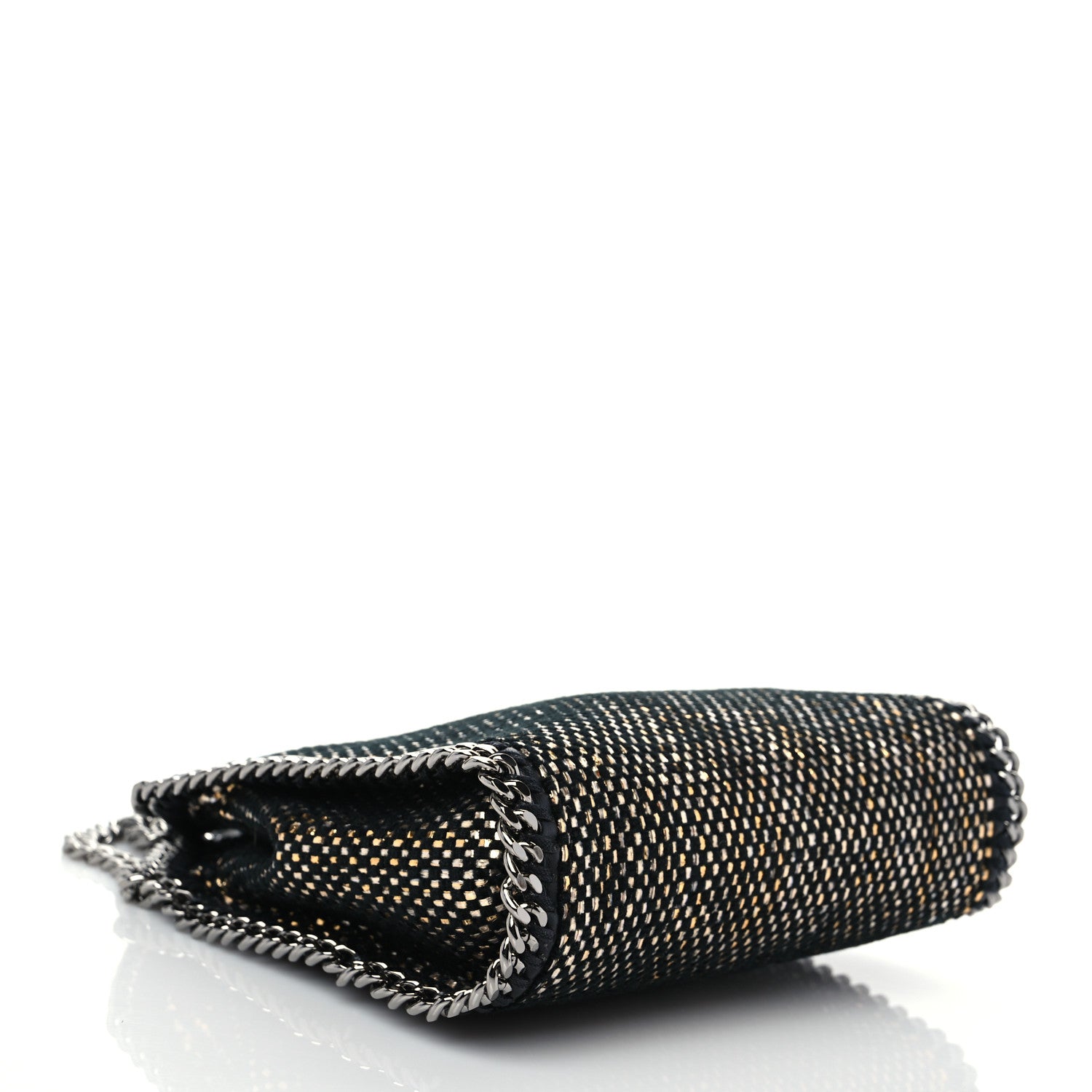 Stella McCartney Metallic Woven Raffia Tiny Fold Over Falabella Black Gold 3 of 7